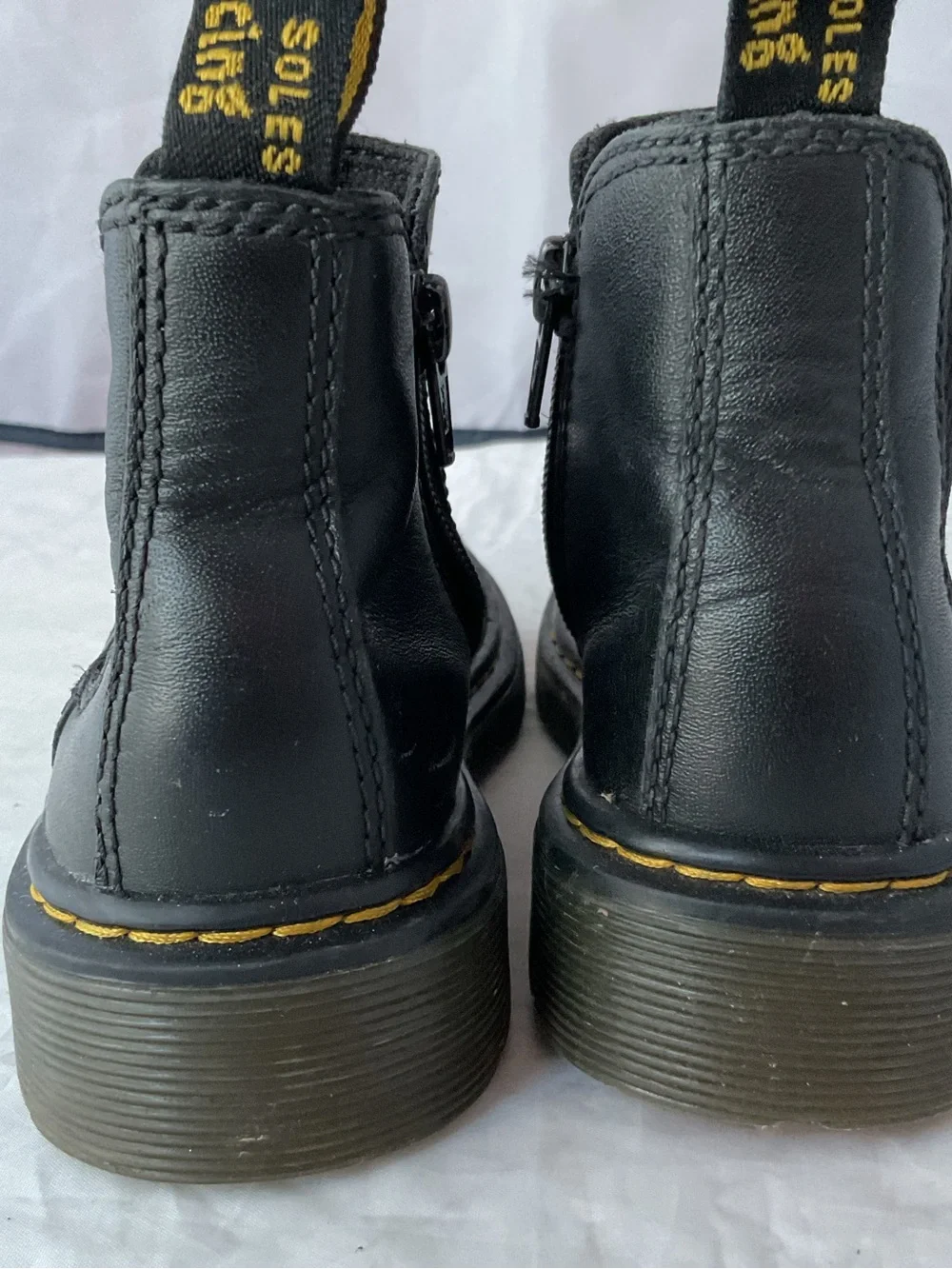 Dr. Martens Black Leather Kids Chelsea Boots with Yellow Stitching